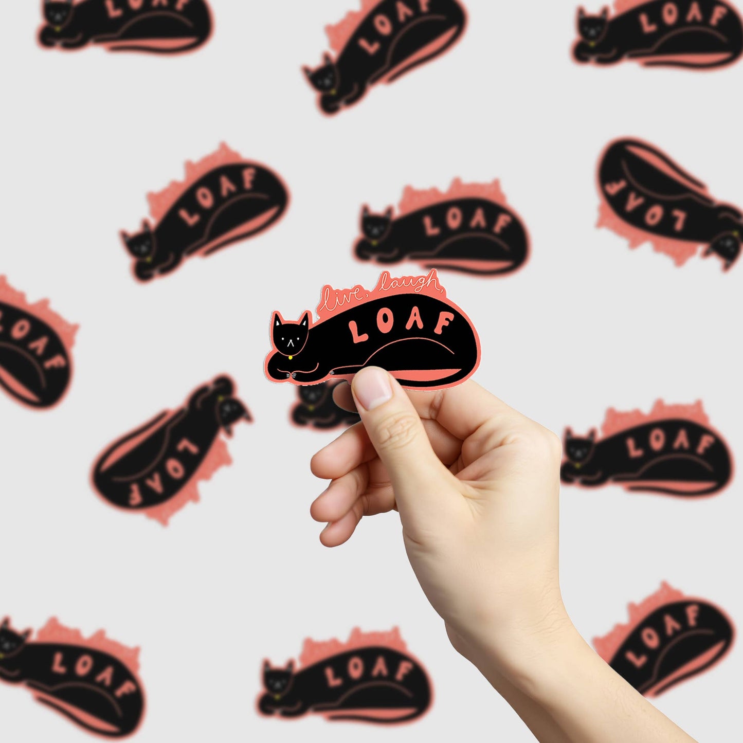 Live Laugh Loaf Cat Sticker | Cute Black Cat Die Cut Sticker