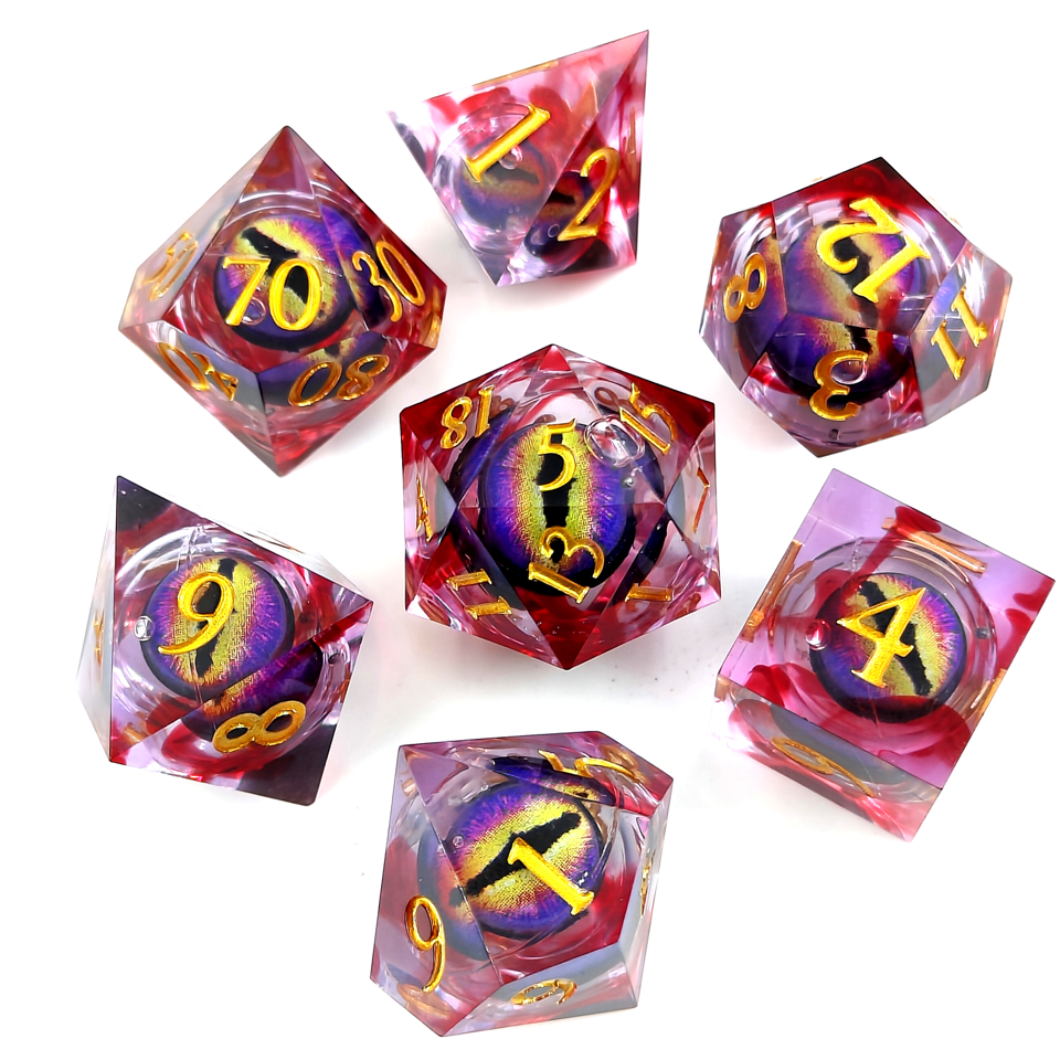 Eye of Terror | Moving Eye Liquid Core Dice | 7-Poly Set