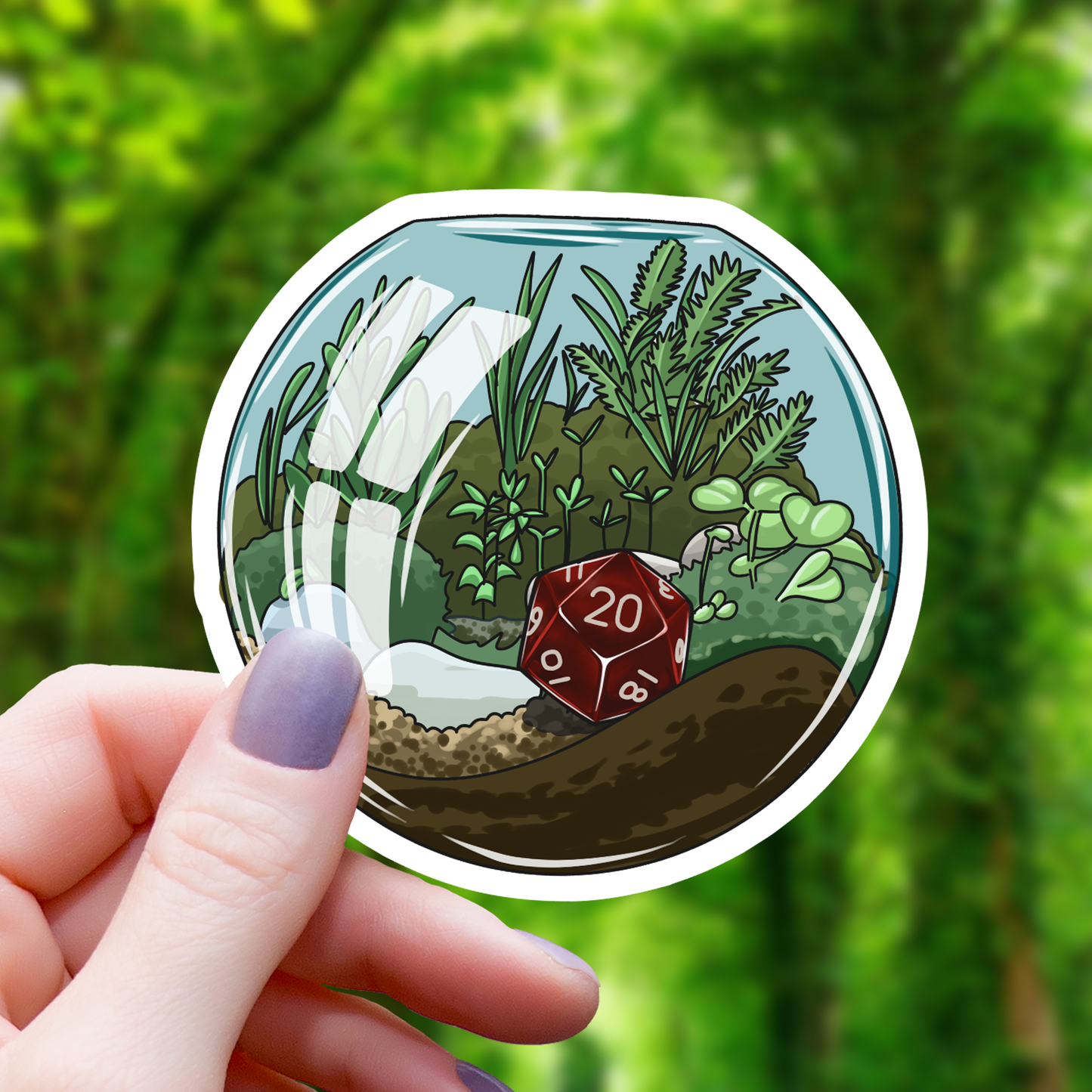 Polyhedral D20 Terrarium Sticker - 3"