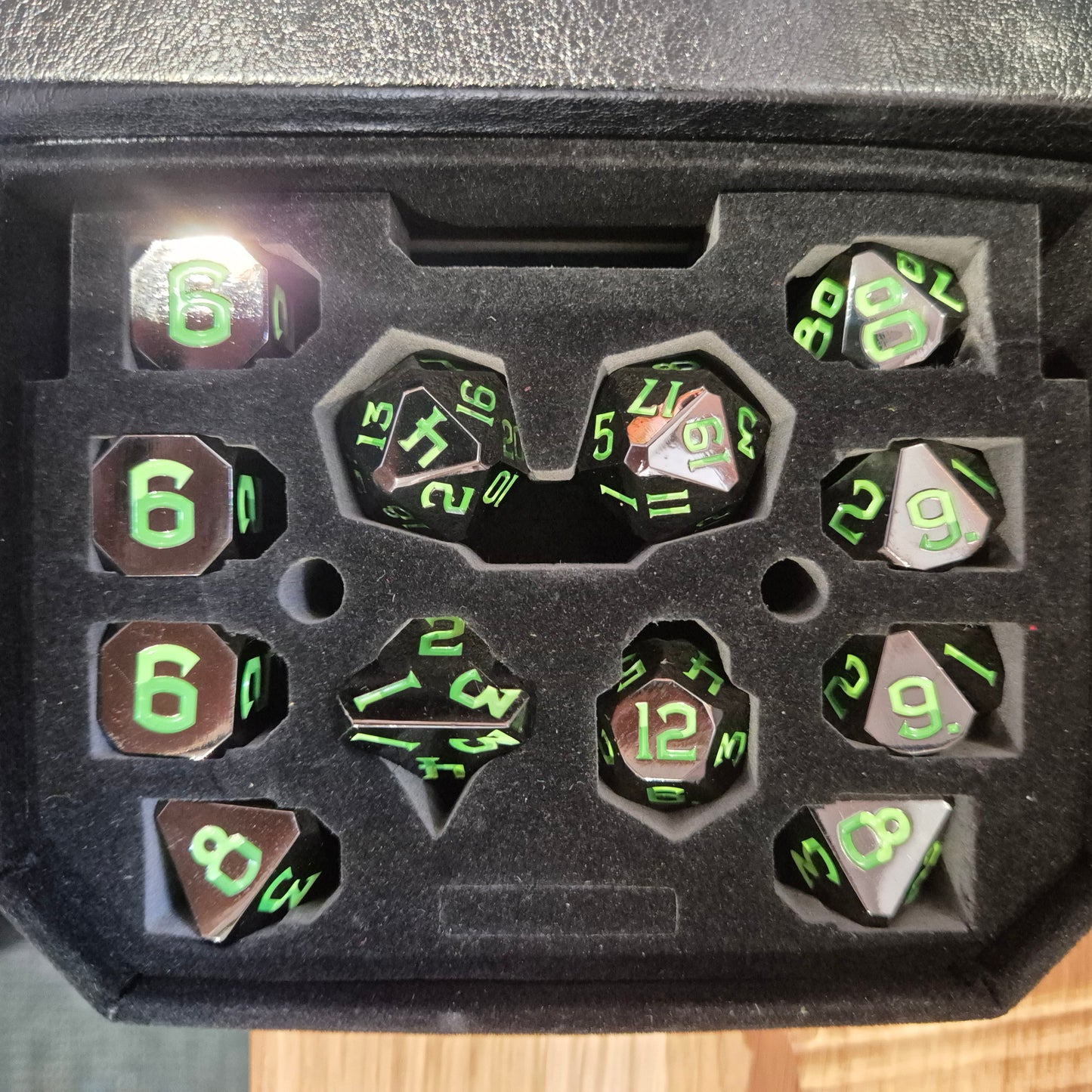 Dragon Core, Solid Metal RPG Dice Set - Green Chromatic