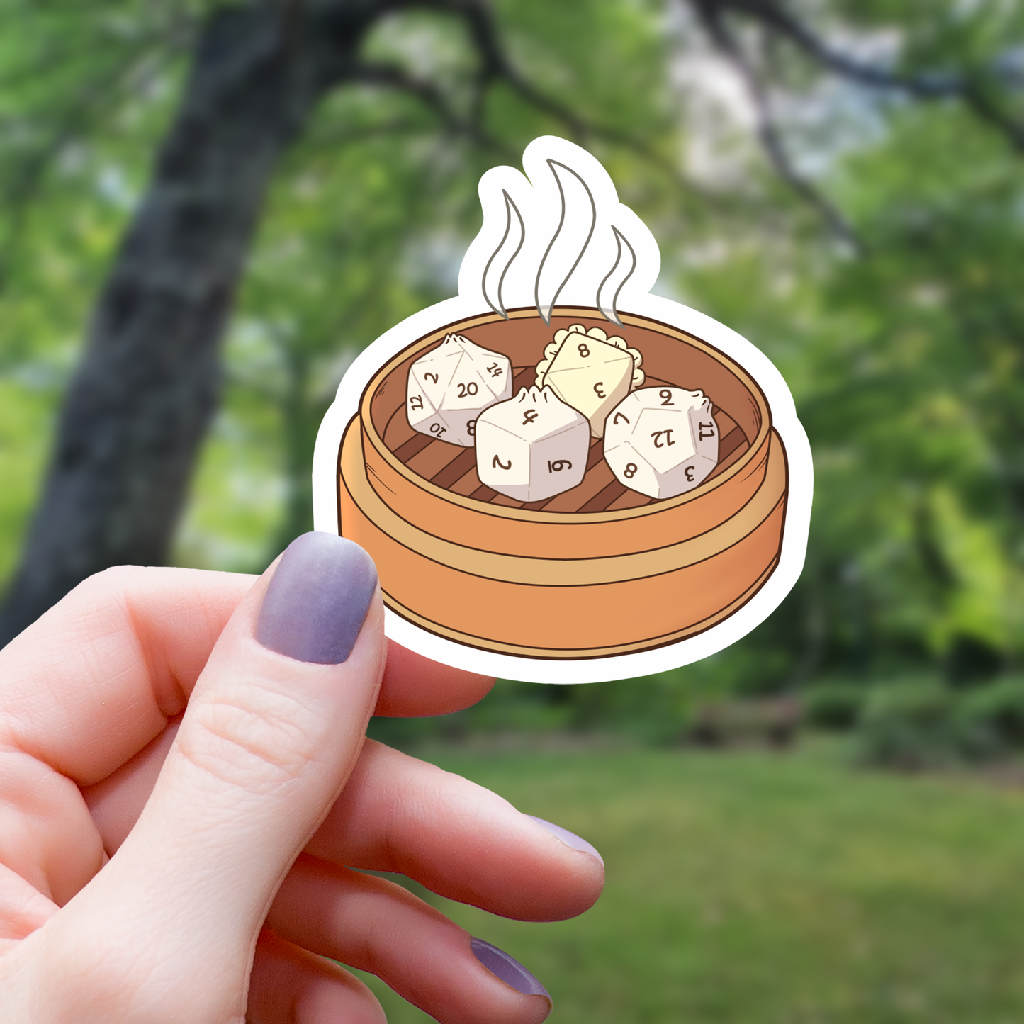 Steamed Polyhedral Dice Sticker - 3"