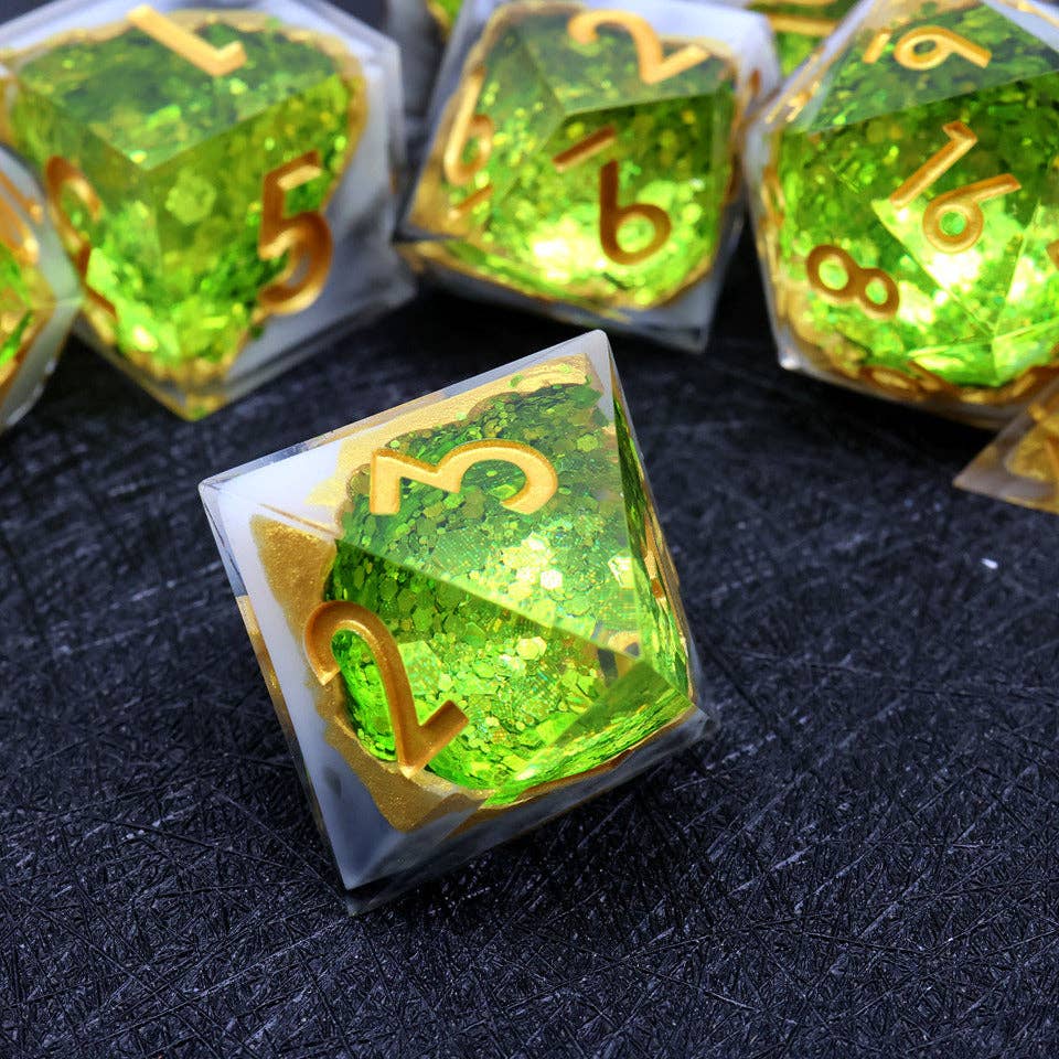 Arctic Emerald | Geode Sharp Edge Dice | 7-Polyhedral Set
