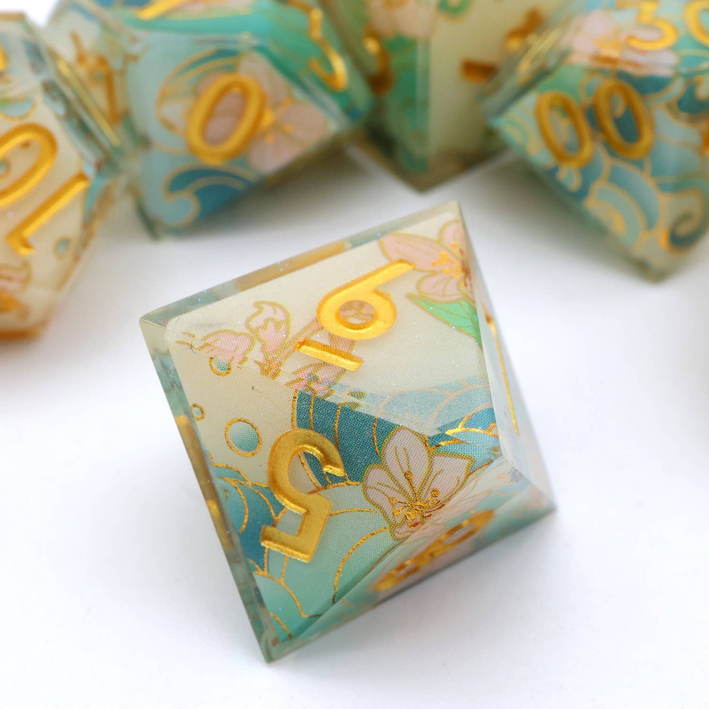 Emerald Tide | Art Core Sharp Edge Dice | 7 Piece Dice Set