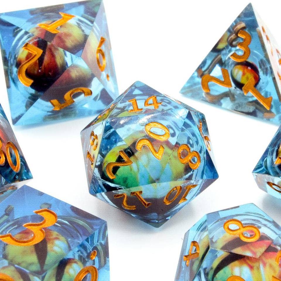 Eye of Destiny | Moving Eye Liquid Core Dice | 7-Poly Set