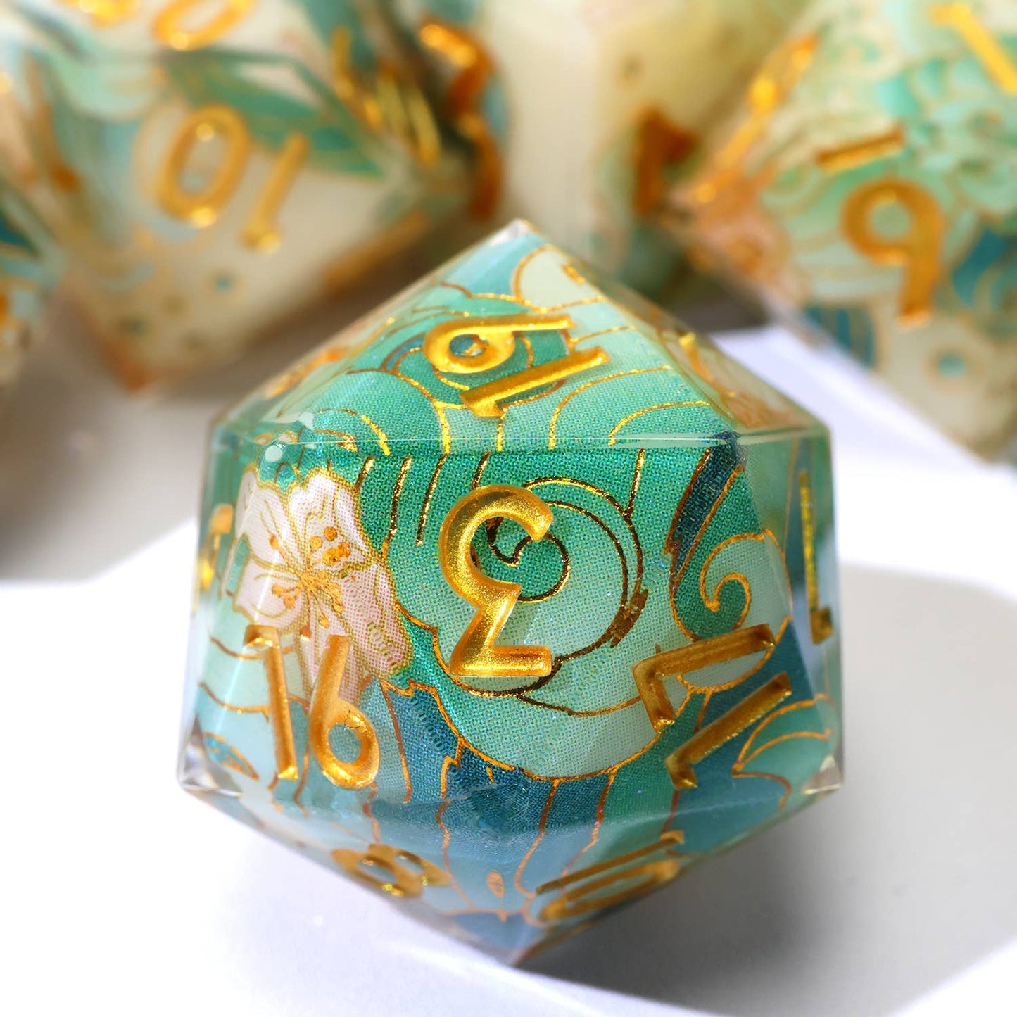 Emerald Tide | Art Core Sharp Edge Dice | 7 Piece Dice Set