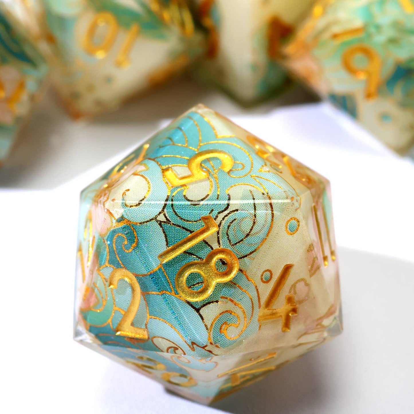 Emerald Tide | Art Core Sharp Edge Dice | 7 Piece Dice Set