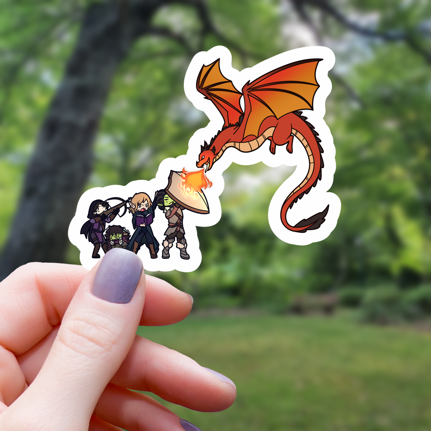 Dragon Attacking Adventurers Sticker - 3"