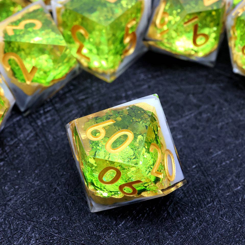 Arctic Emerald | Geode Sharp Edge Dice | 7-Polyhedral Set