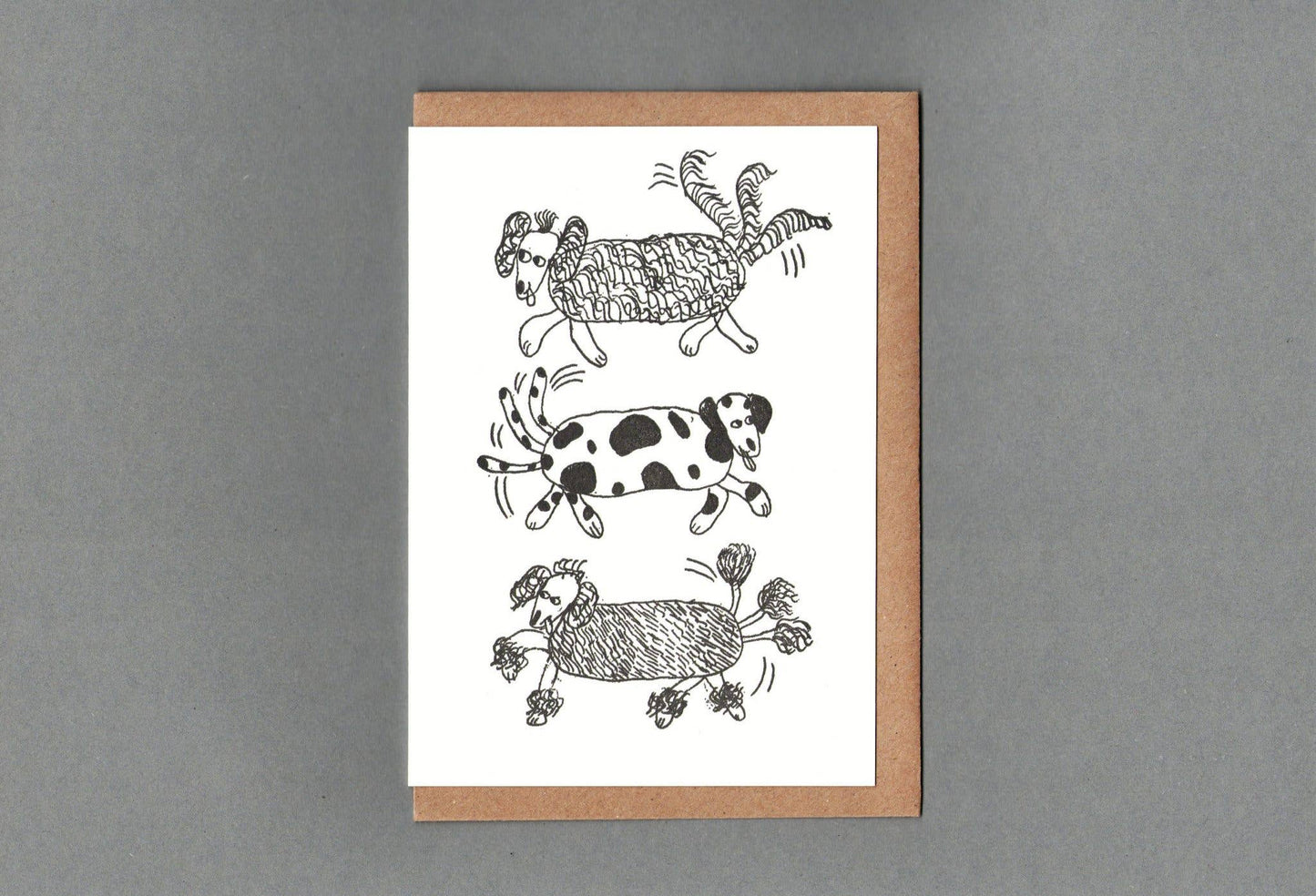 Three Dogs. Letterpress Greeting Card, Eco Friendly