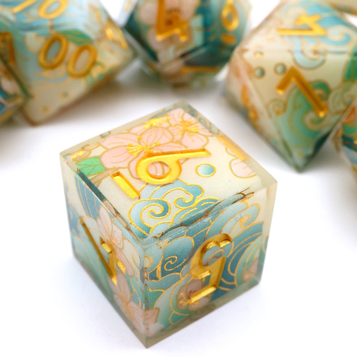 Emerald Tide | Art Core Sharp Edge Dice | 7 Piece Dice Set