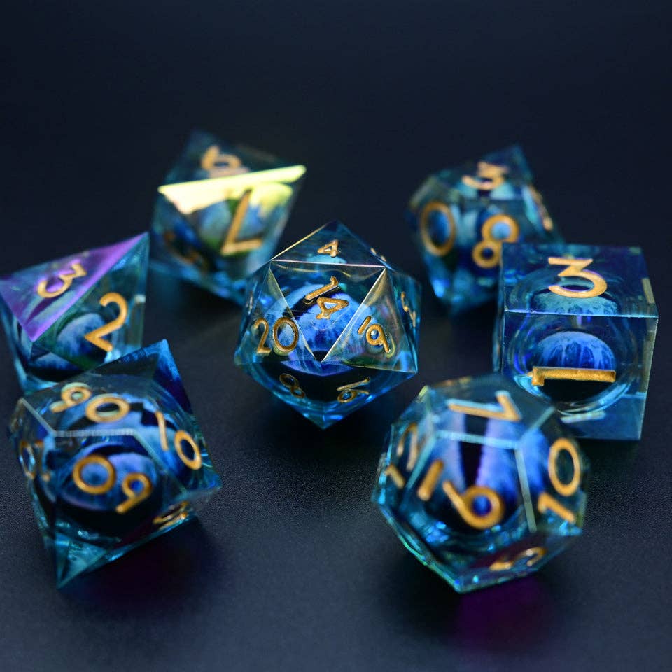 Eye of Arcana | Moving Eye Liquid Core Dice | 7-Poly Set