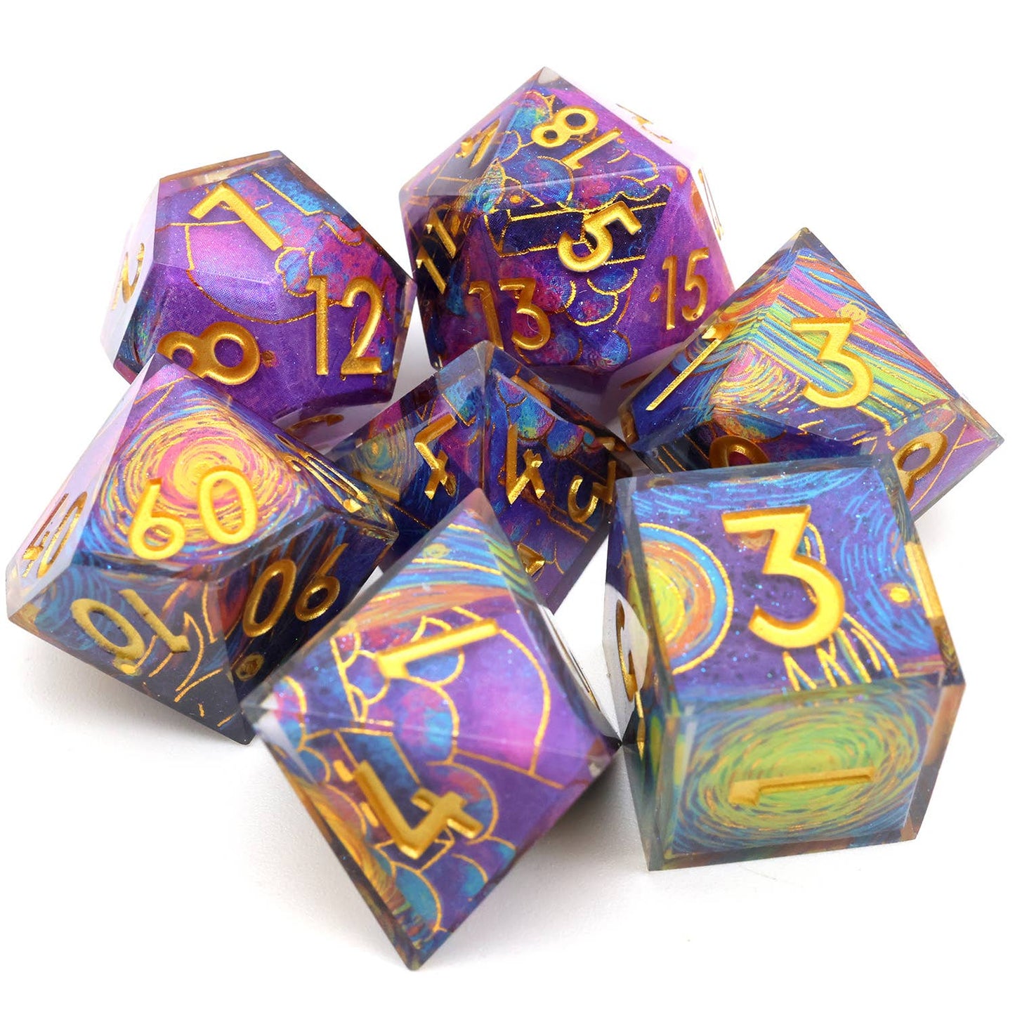 Gilded Cosmos | Art Core Sharp Edge Dice | 7 Piece Dice Set