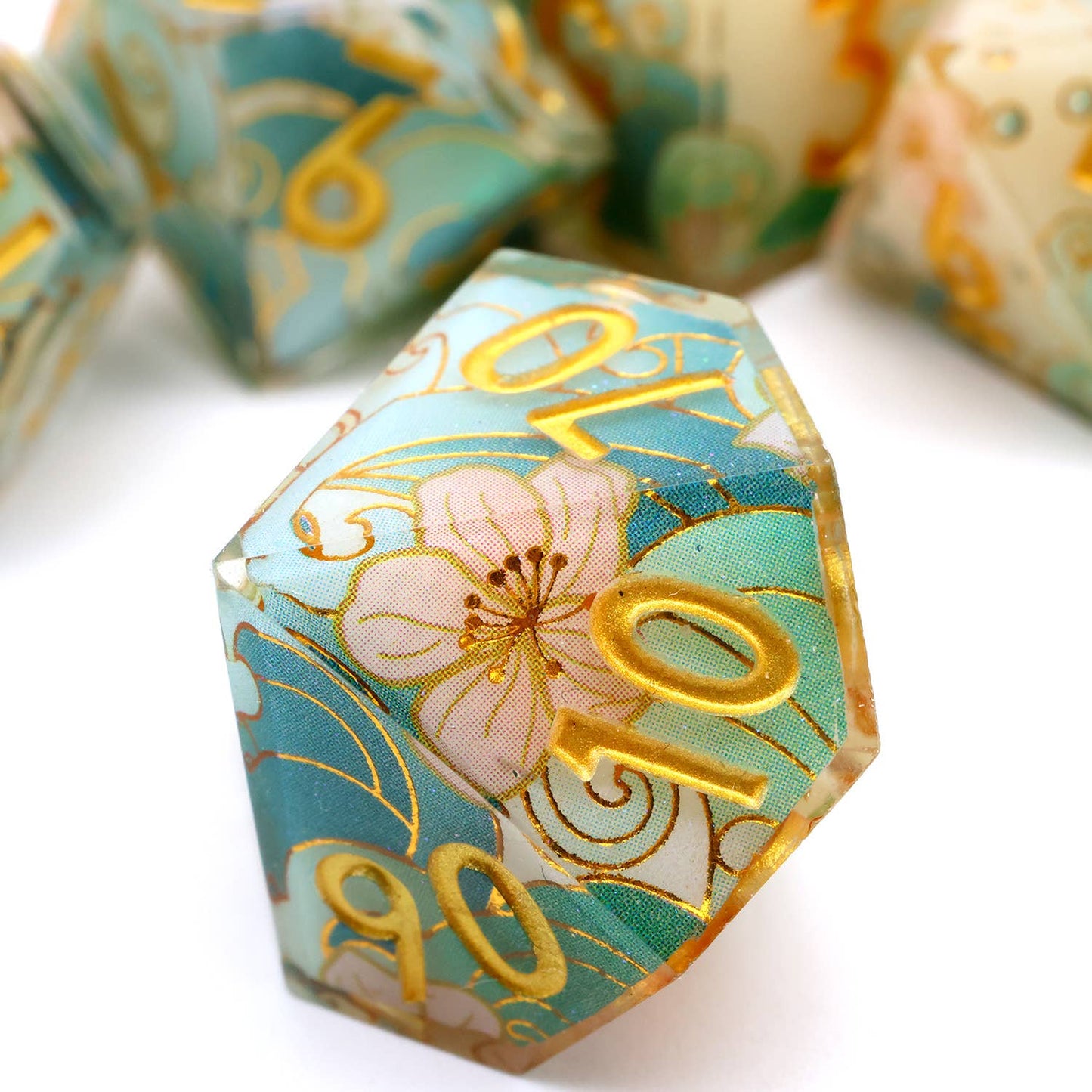 Emerald Tide | Art Core Sharp Edge Dice | 7 Piece Dice Set