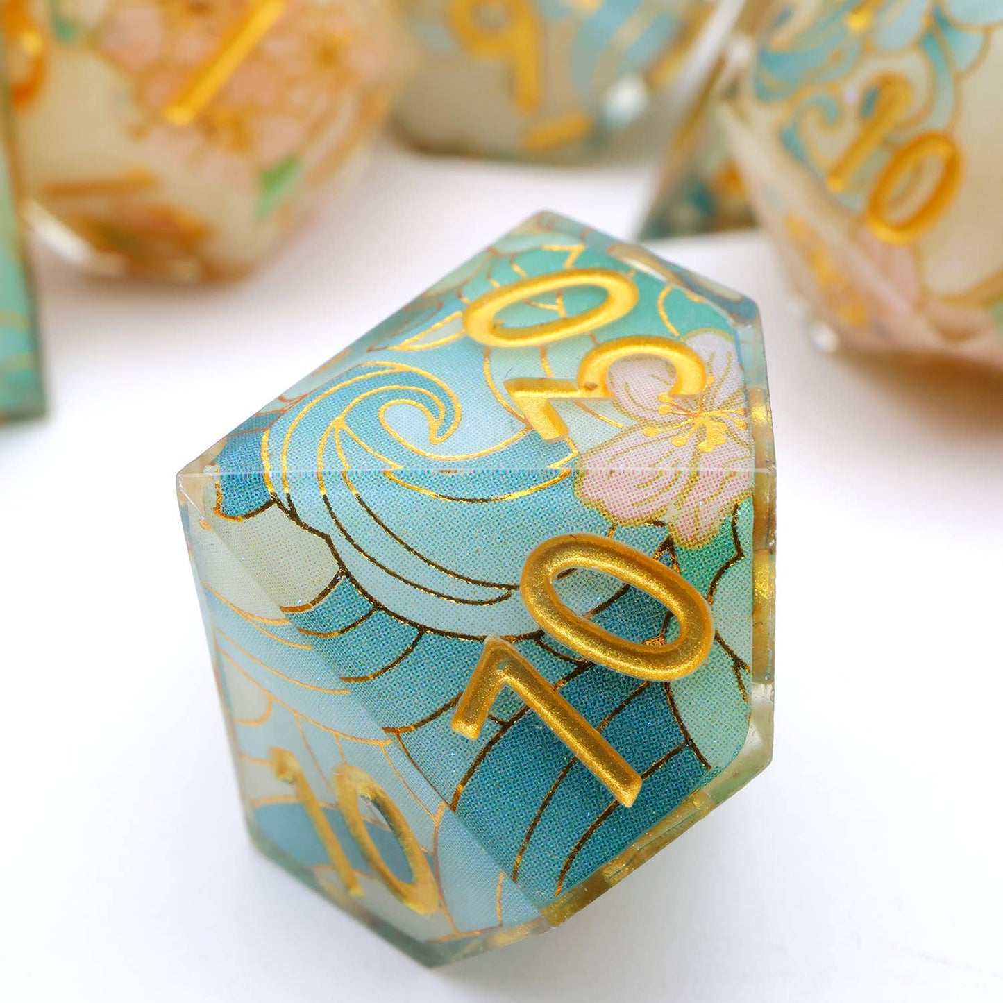 Emerald Tide | Art Core Sharp Edge Dice | 7 Piece Dice Set