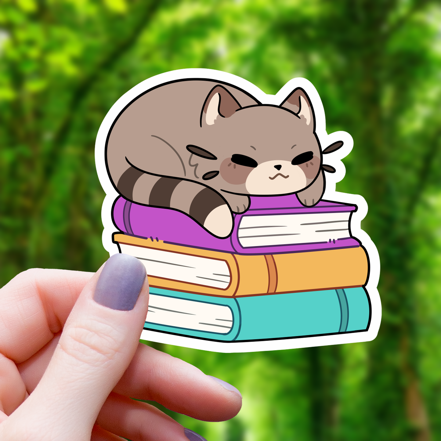 Cat on Pile of Books Sticker- 3"