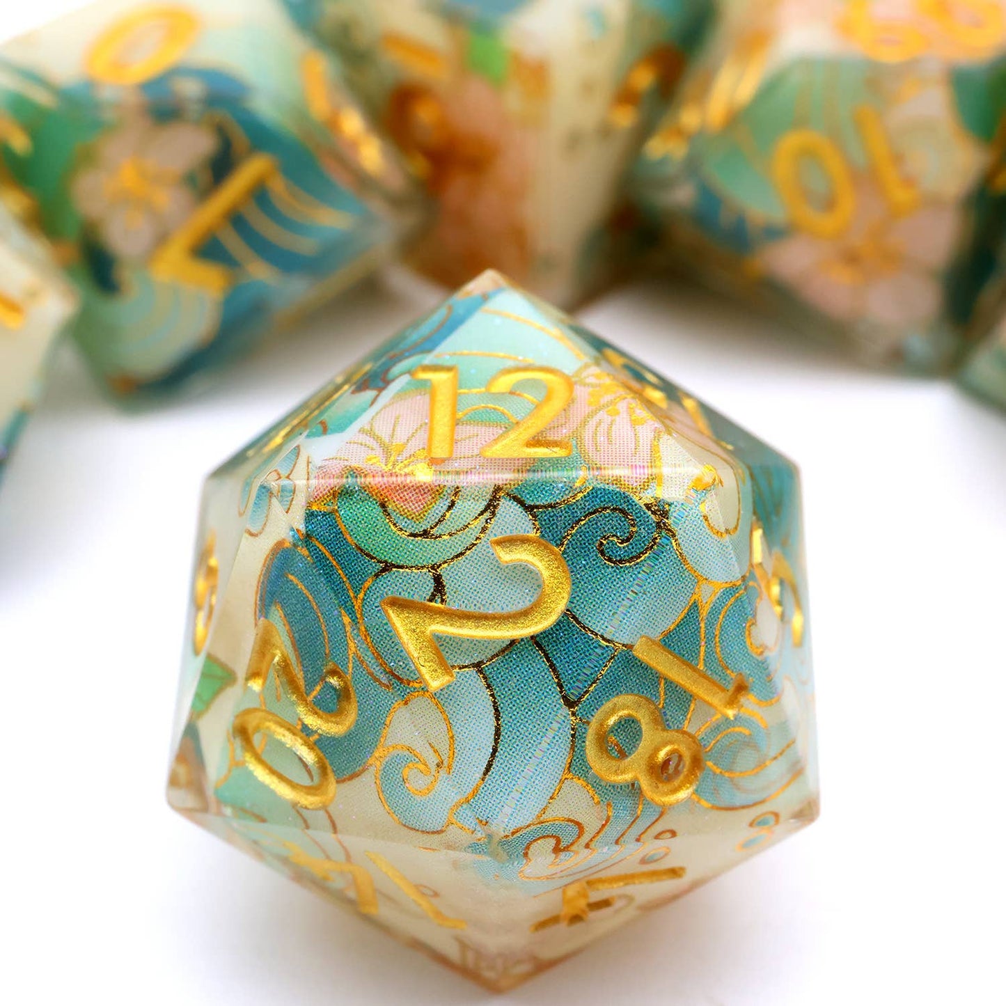 Emerald Tide | Art Core Sharp Edge Dice | 7 Piece Dice Set