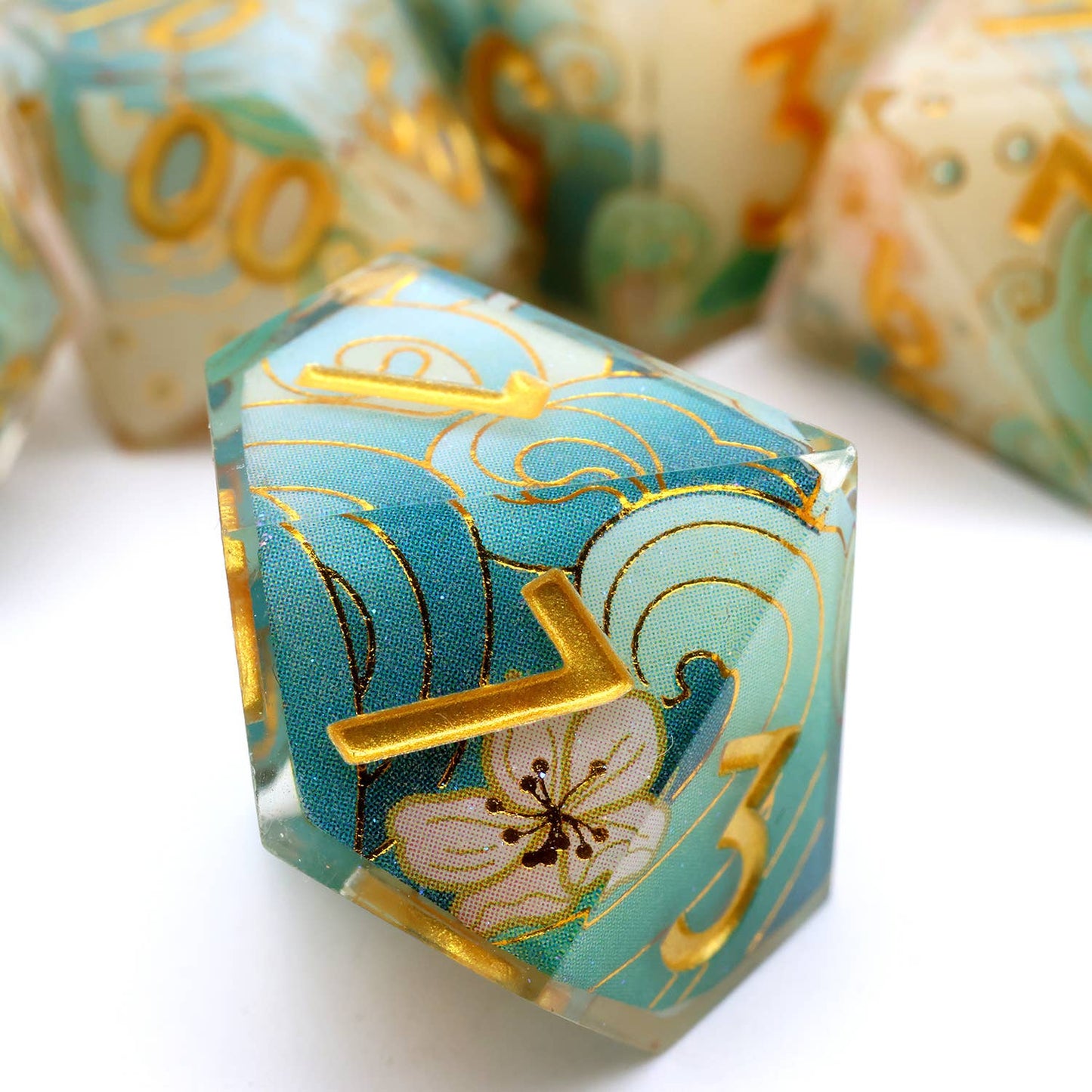 Emerald Tide | Art Core Sharp Edge Dice | 7 Piece Dice Set