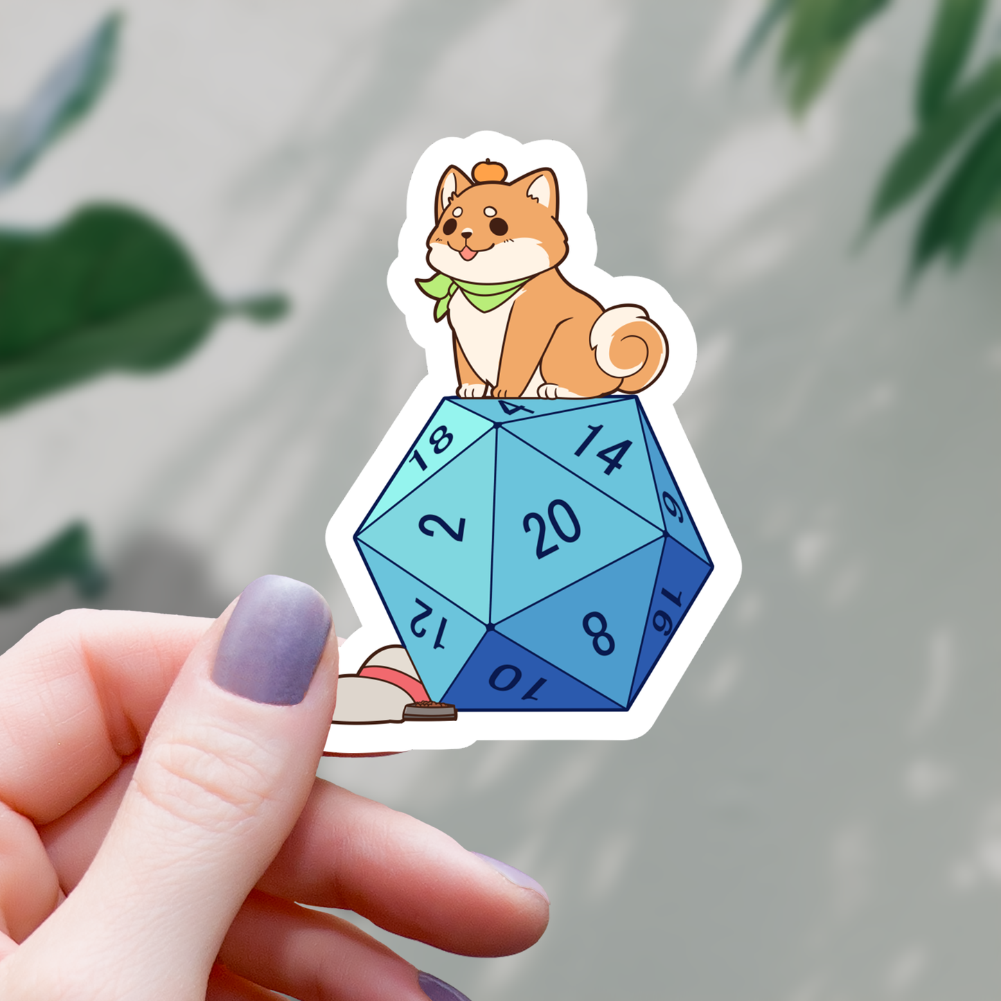 Shiba Inu On D20 Dice Sticker - 3"