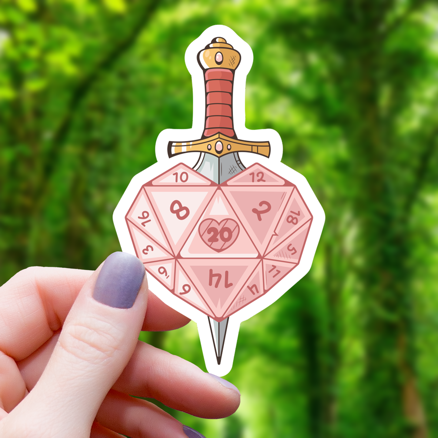 Heart Shaped Polyhedral Dice Sword Sticker - 3"