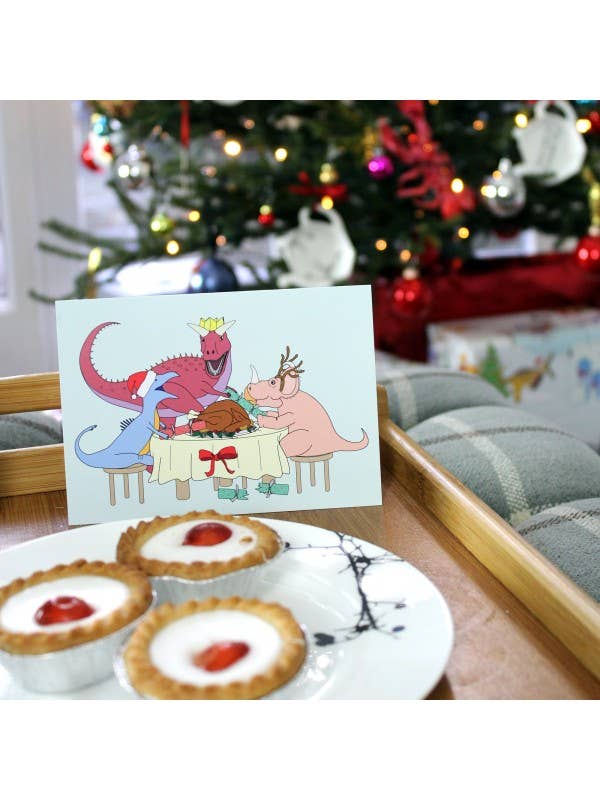 Dinner Dino Christmas Dinosaur Greeting Card