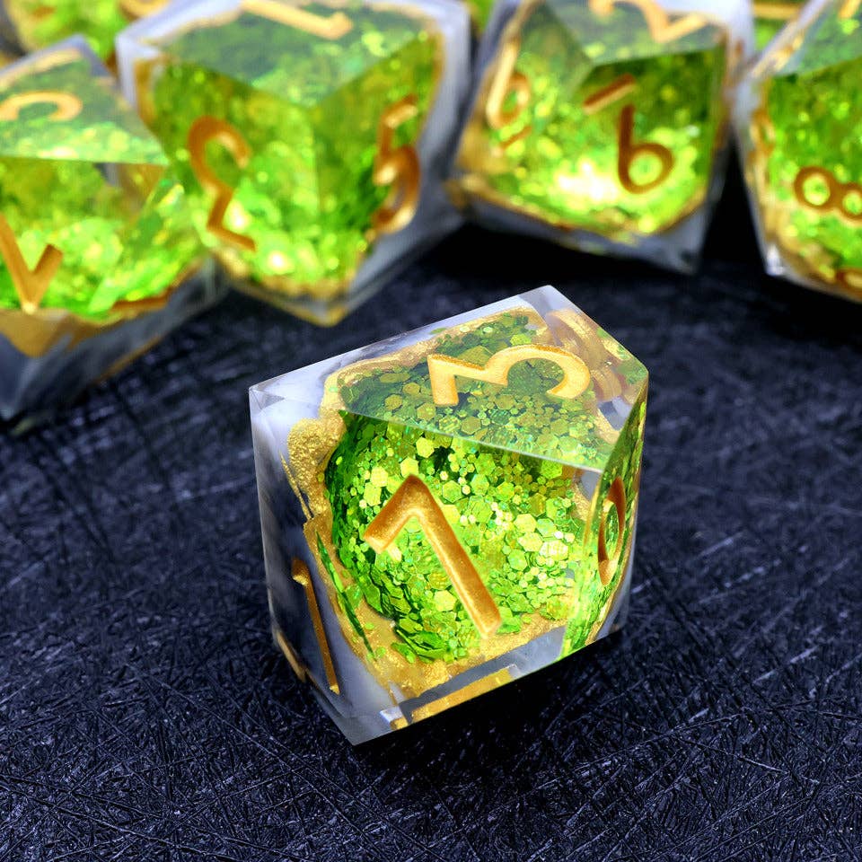 Arctic Emerald | Geode Sharp Edge Dice | 7-Polyhedral Set