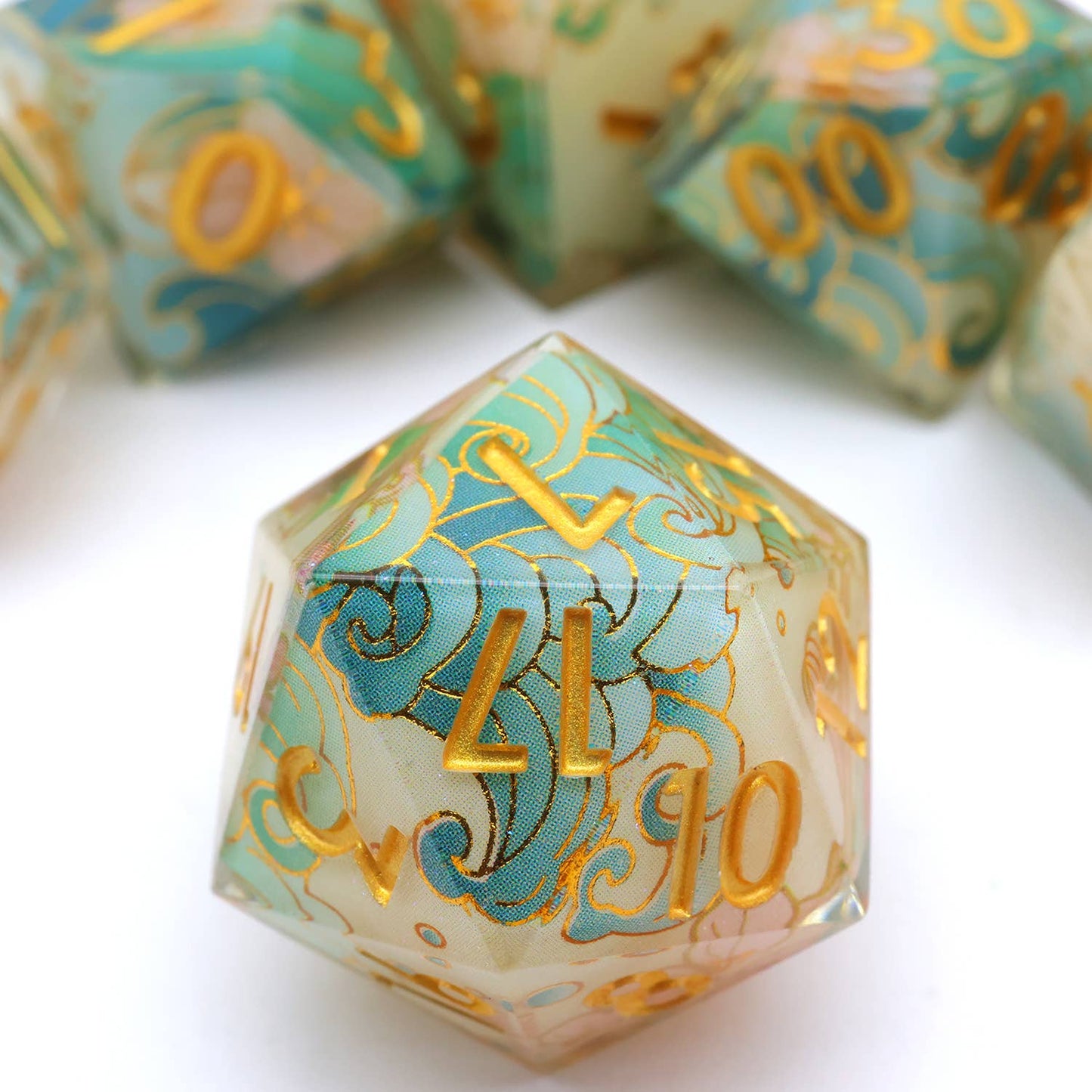 Emerald Tide | Art Core Sharp Edge Dice | 7 Piece Dice Set