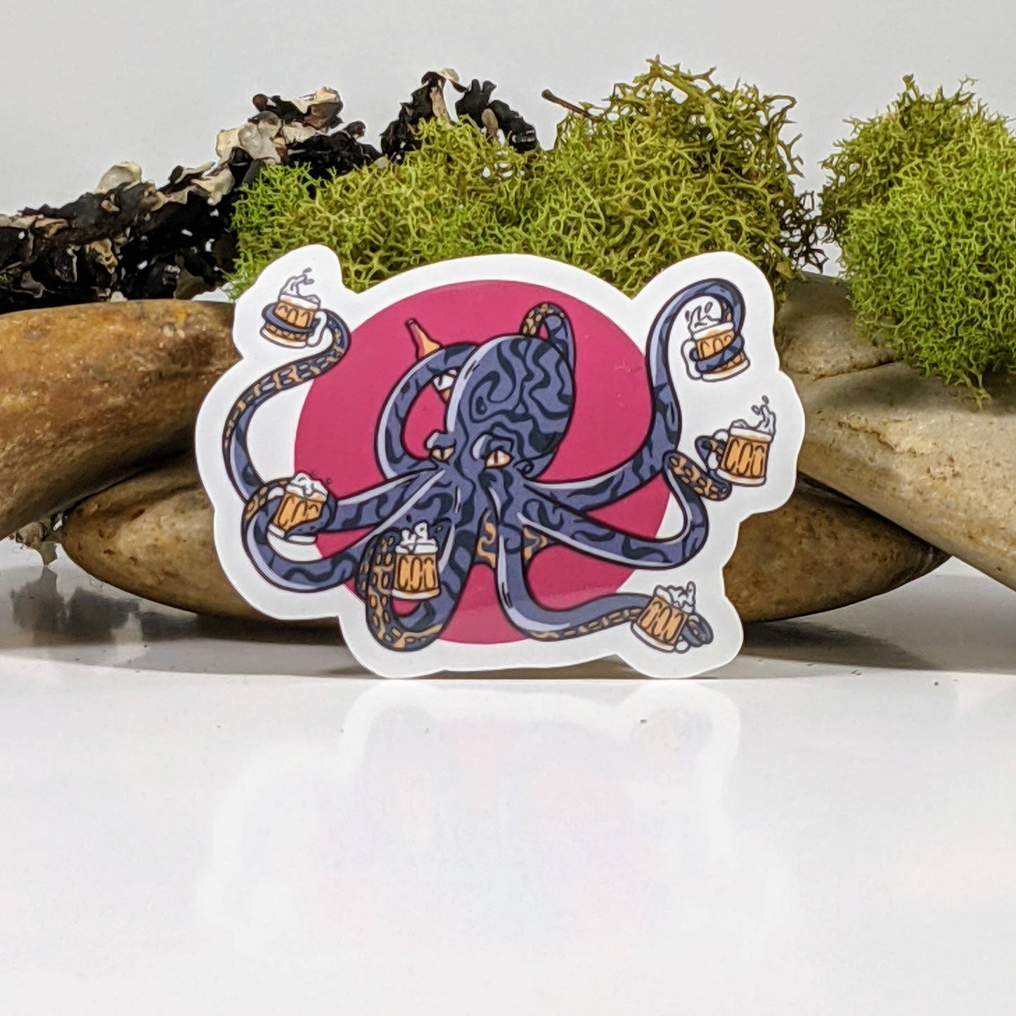 Octopus Wielding Multiple Beers Sticker - 2.5"