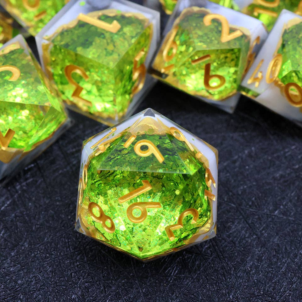 Arctic Emerald | Geode Sharp Edge Dice | 7-Polyhedral Set