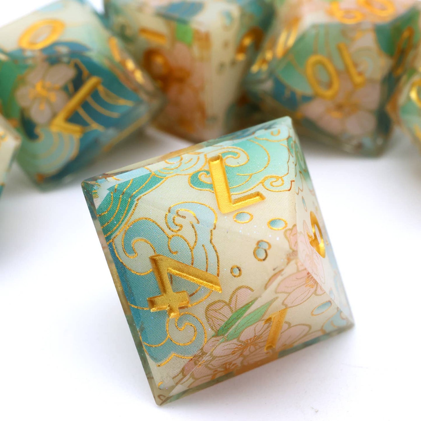 Emerald Tide | Art Core Sharp Edge Dice | 7 Piece Dice Set