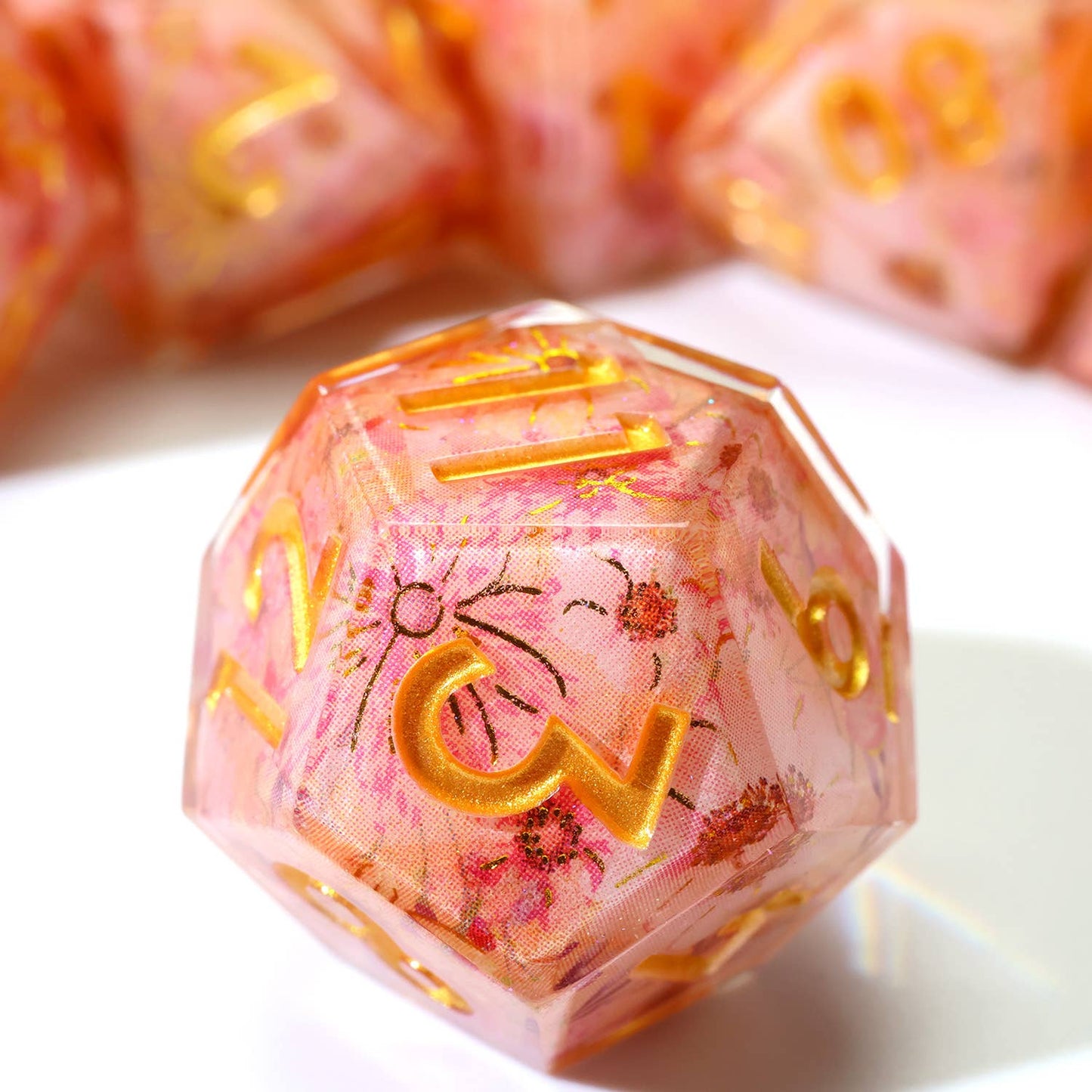 Fey Blossom | Art Core Sharp Edge Dice | 7 Piece Dice Set