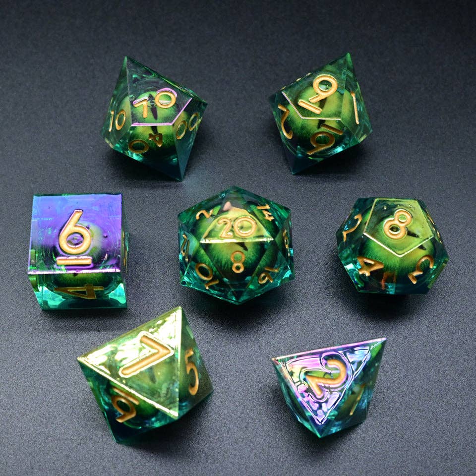 Eye of Illusion | Moving Eye Liquid Core Dice | 7-Poly Set
