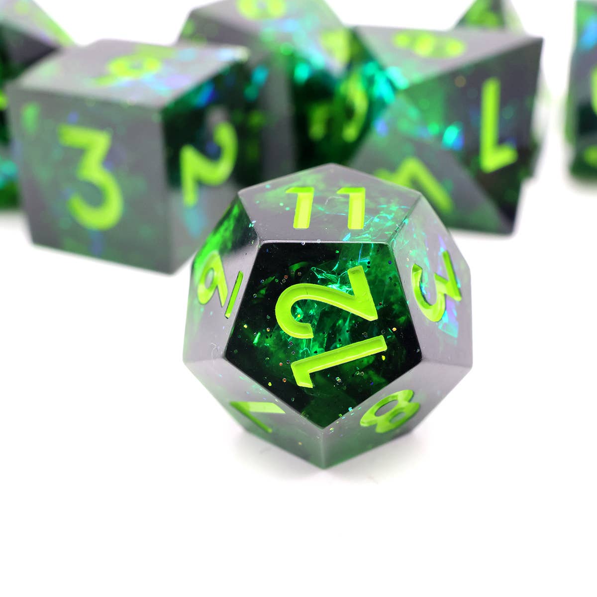 Necrotic Glimmer | Sharp Edge Dice | 7 Piece Dice Set