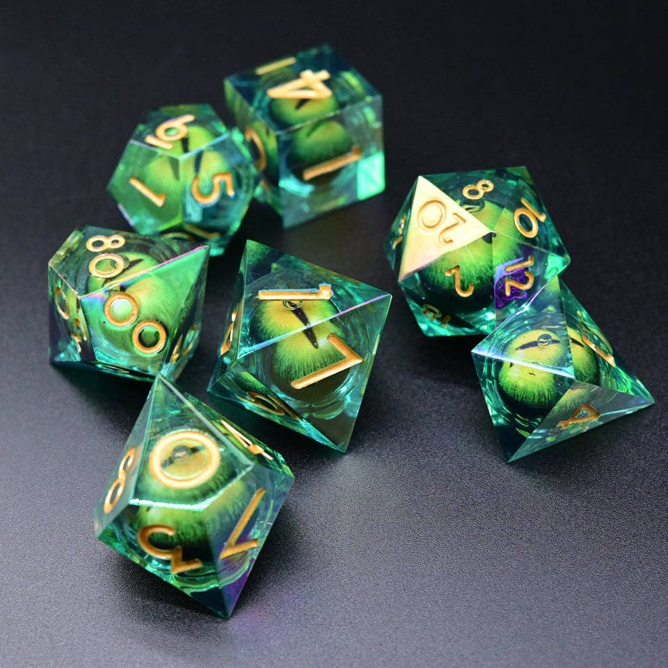 Eye of Illusion | Moving Eye Liquid Core Dice | 7-Poly Set