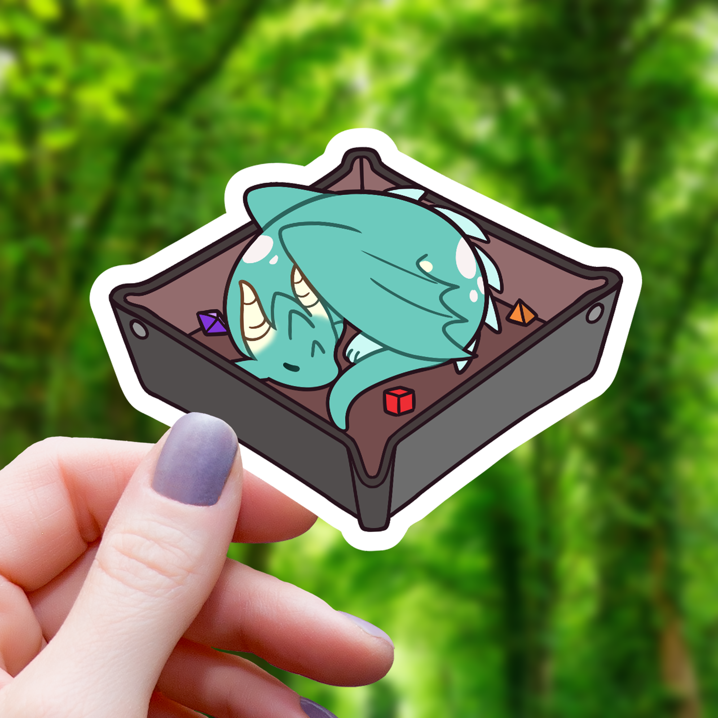 Dragon Sleeping in Dice Tray Sticker-3"