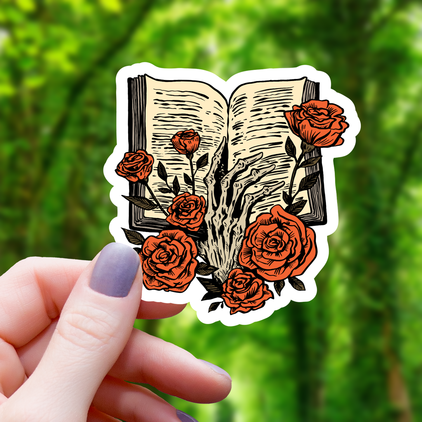 Skeletal Book Hand Sticker - 3"