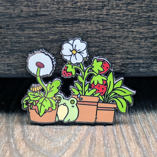 Frog Among Houseplants Hard Enamel Pin -1.5"