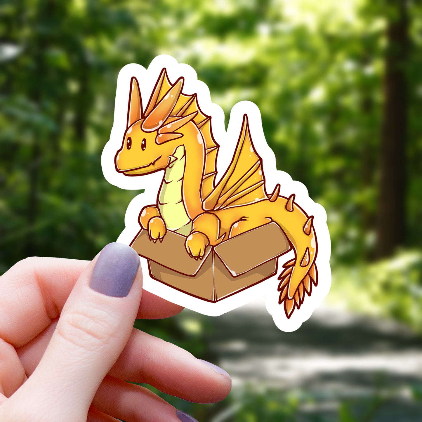Gold Dragon In a Box Sticker - 3"