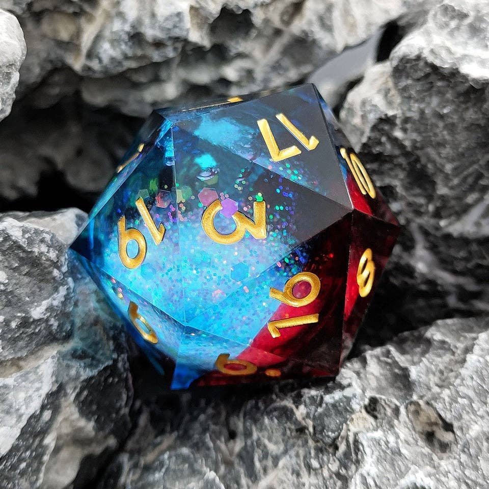 Dawnfire Spark | 33mm D20 Dice | Oversized Liquid Core