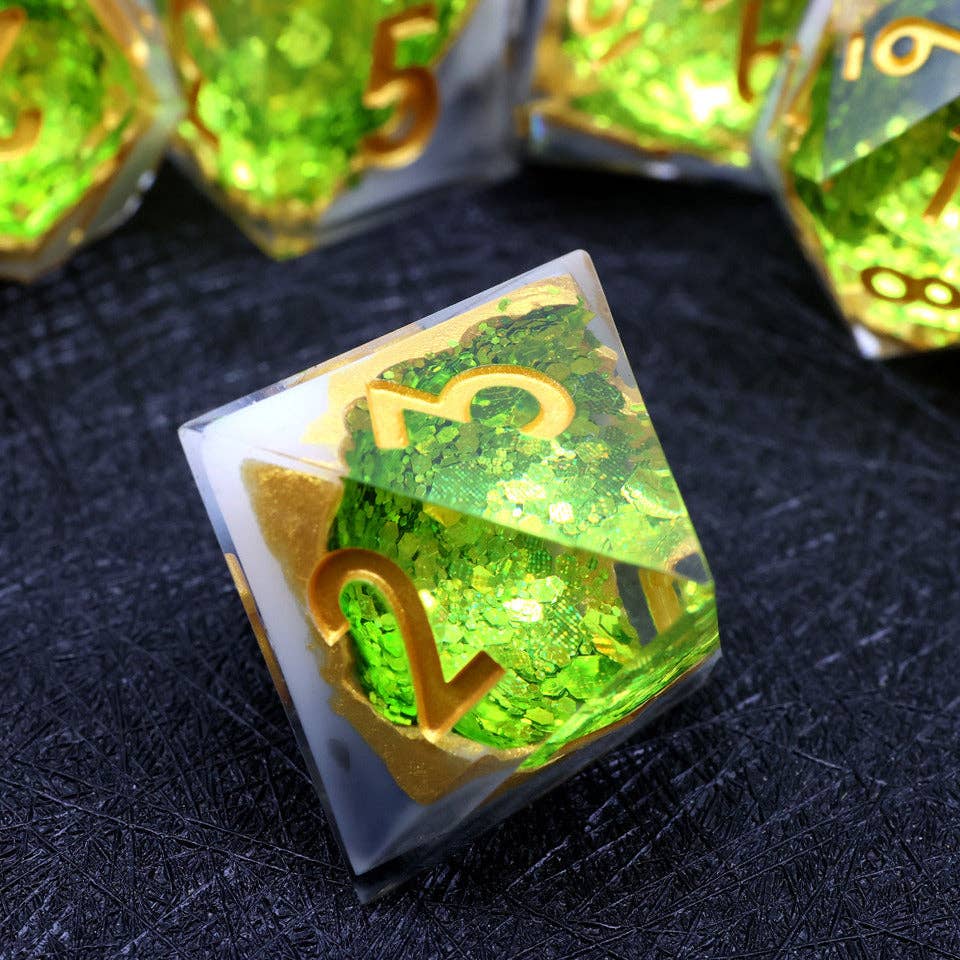 Arctic Emerald | Geode Sharp Edge Dice | 7-Polyhedral Set