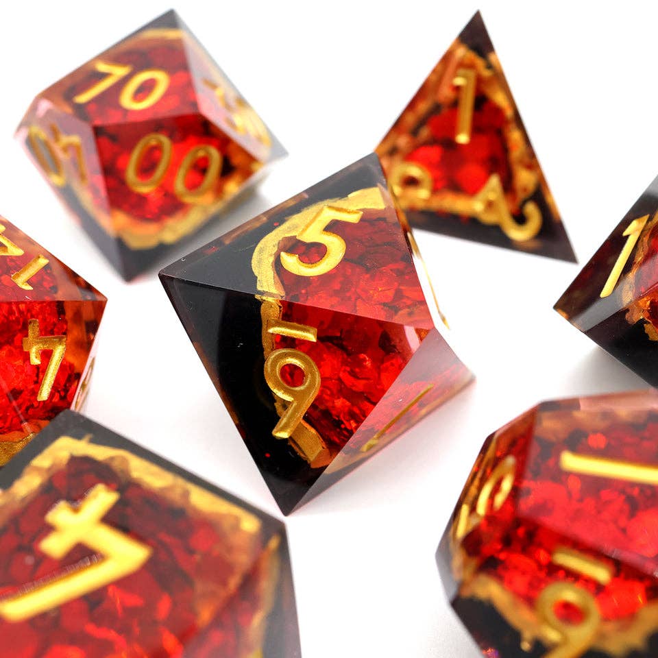 Crimson Abyss | Geode Sharp Edge Dice | 7-Polyhedral Set