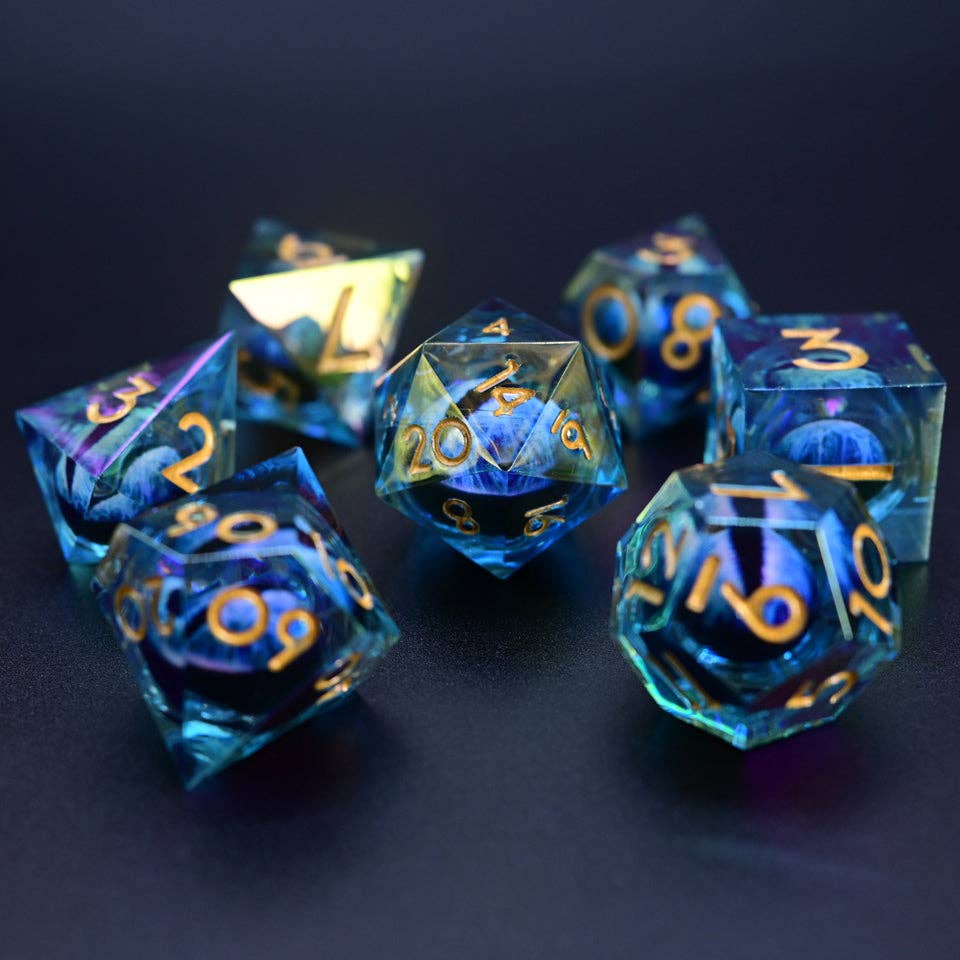 Eye of Arcana | Moving Eye Liquid Core Dice | 7-Poly Set