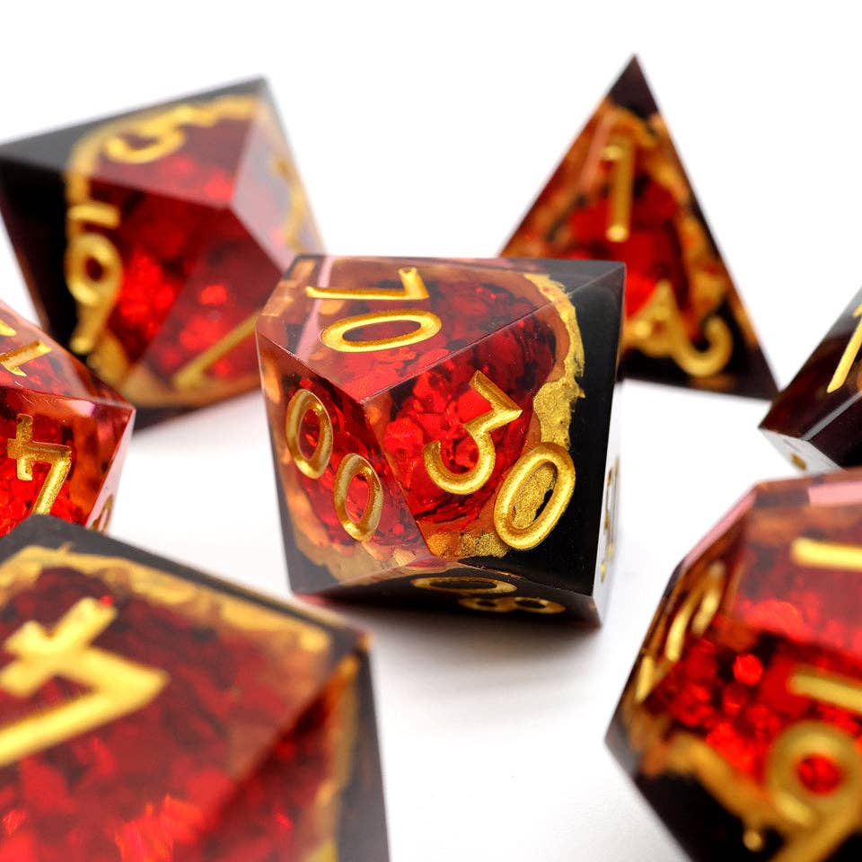 Crimson Abyss | Geode Sharp Edge Dice | 7-Polyhedral Set