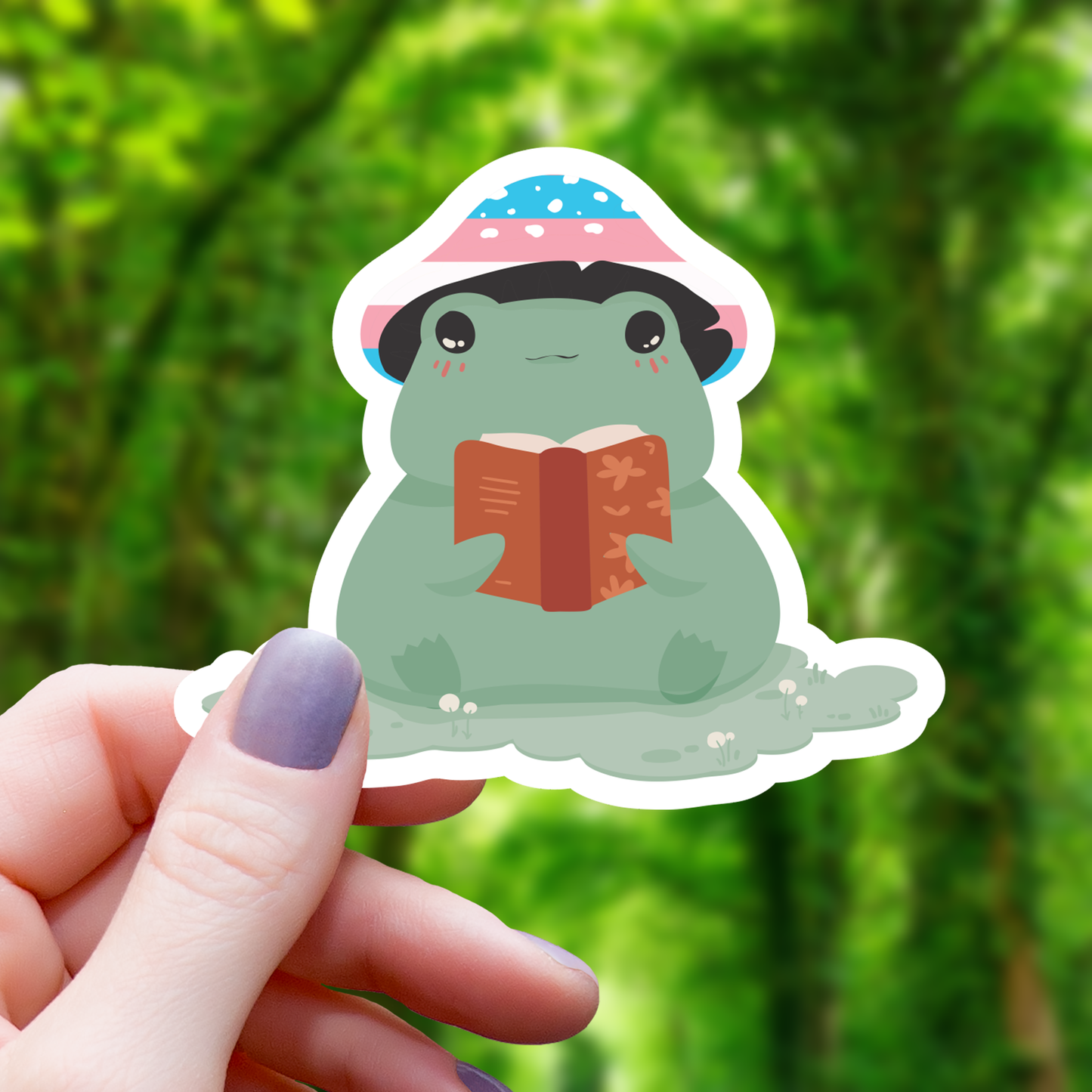 Trans Pride Frog Reading Sticker - 3"
