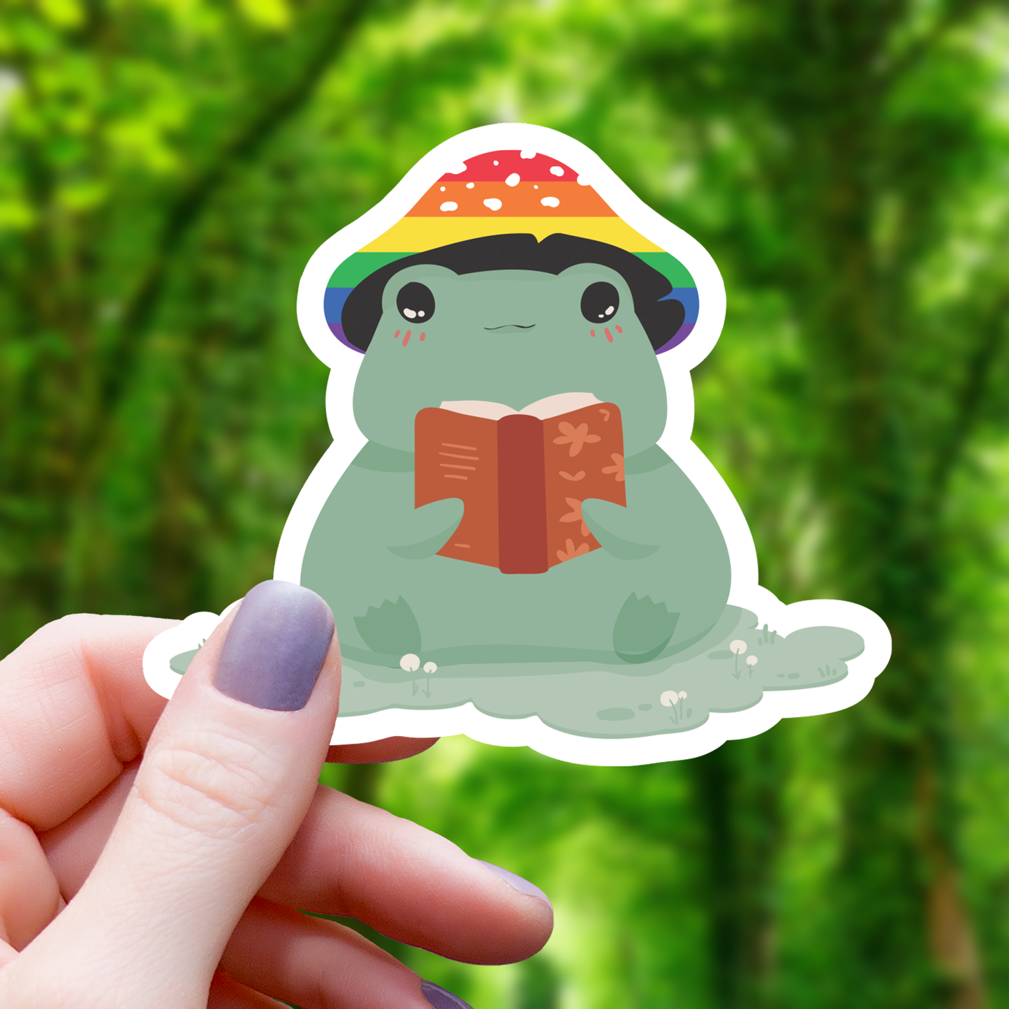 Reading Frog With Pride Hat Sticker - 3"