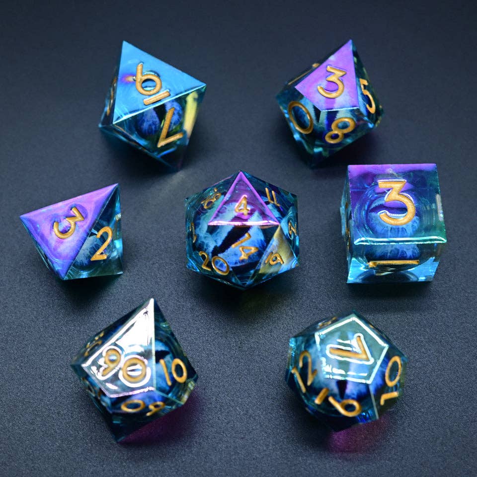 Eye of Arcana | Moving Eye Liquid Core Dice | 7-Poly Set