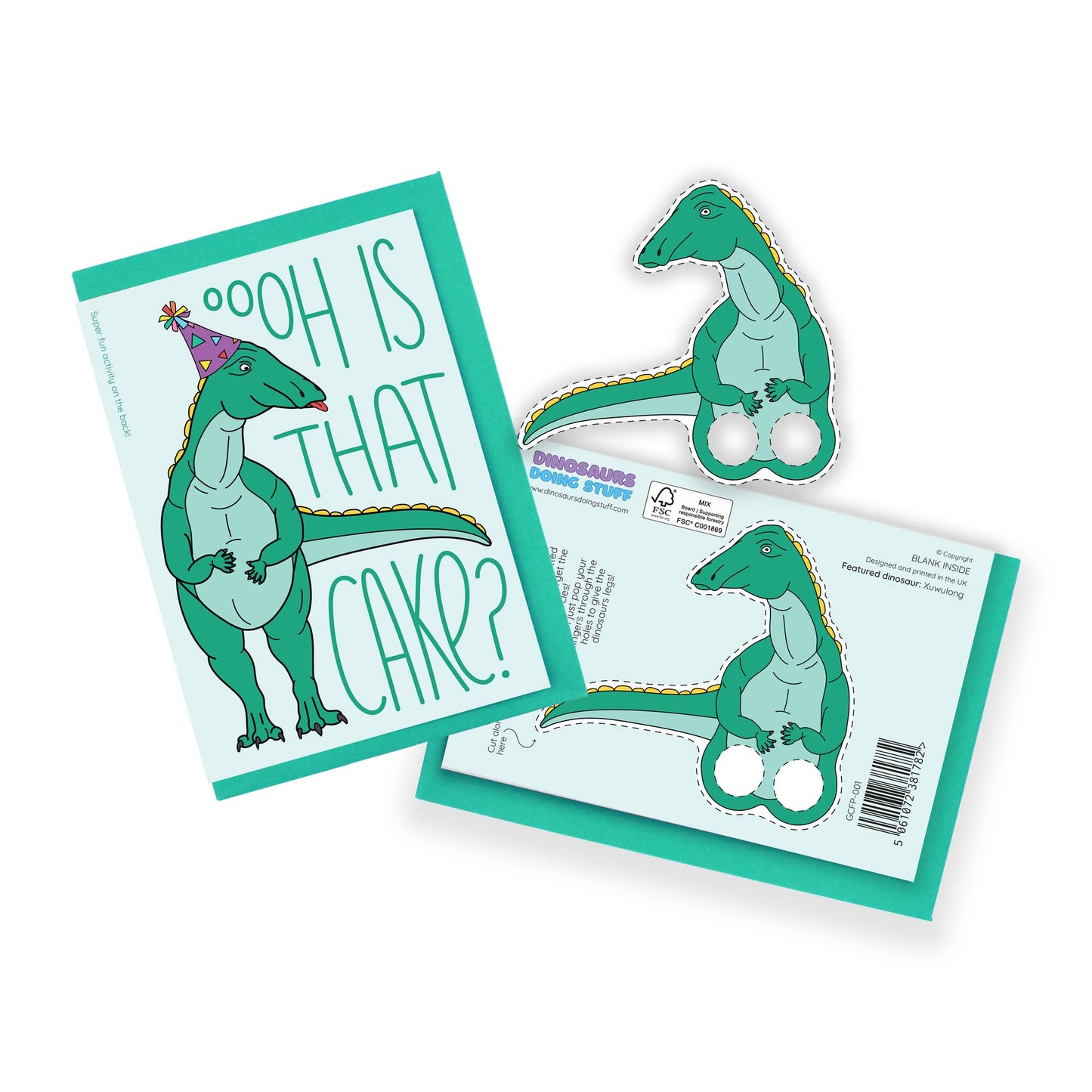 Oooh Is That Cake? Dinosaur Finger Puppet Greeting Card