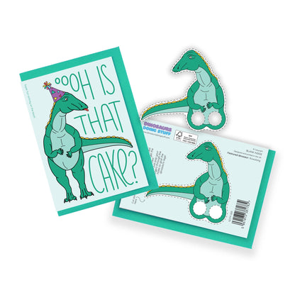Oooh Is That Cake? Dinosaur Finger Puppet Greeting Card