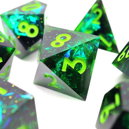 Necrotic Glimmer | Sharp Edge Dice | 7 Piece Dice Set