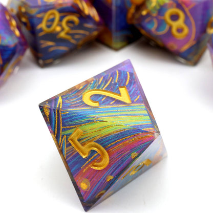 Gilded Cosmos | Art Core Sharp Edge Dice | 7 Piece Dice Set