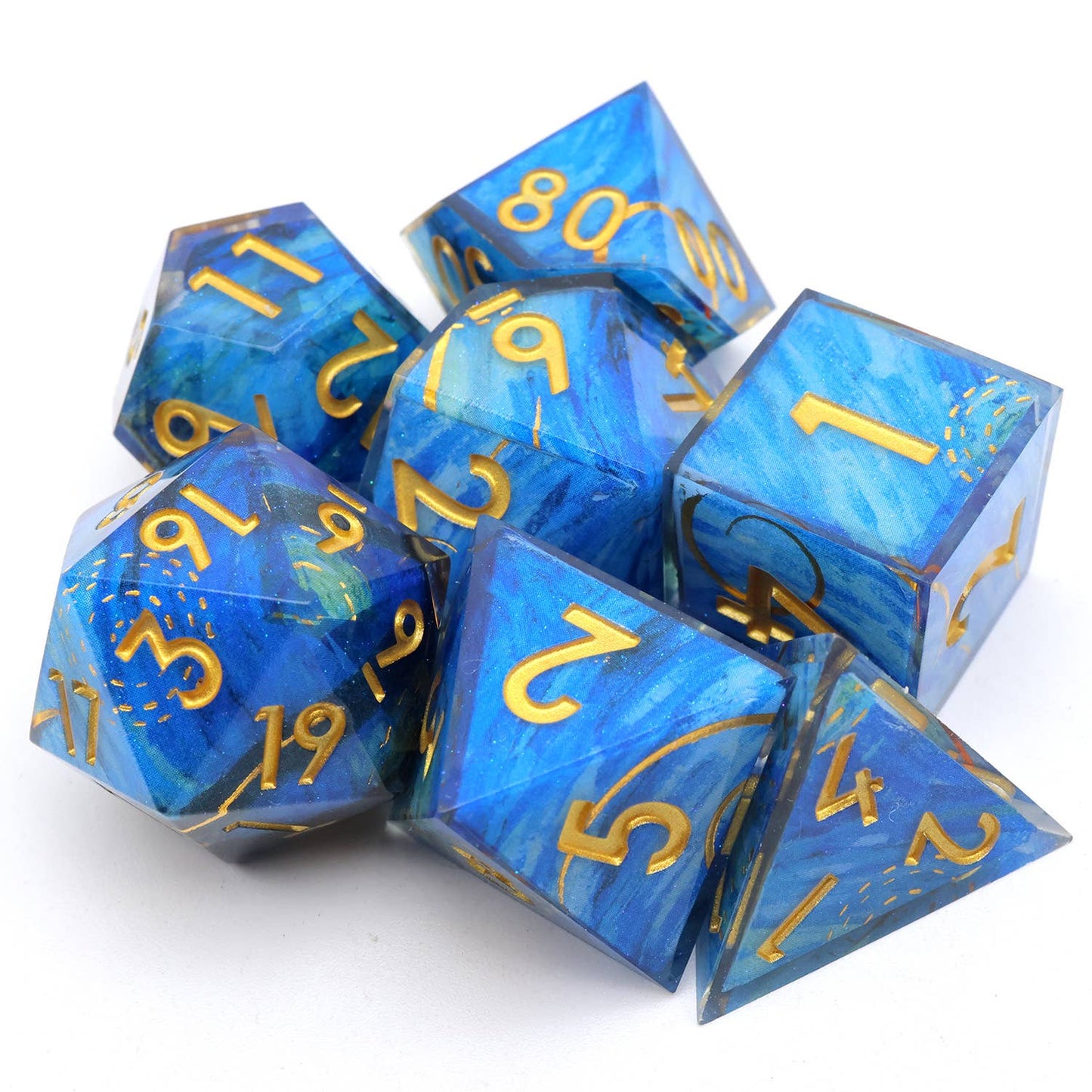 Astral Tide | Art Core Sharp Edge Dice | 7 Piece Dice Set